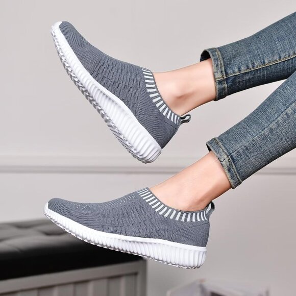Women's Deep-Grey Athletic Walking Casual Mesh-Comfortable Workout Sneakers - Picture 5 of 7